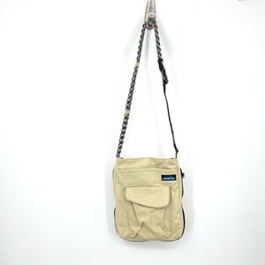 Kavu Women Large Crossbody Bag Purse Messenger Beige Brown Canvas Zip Adjust